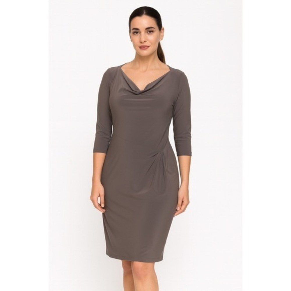 Joseph Ribkoff Women's Size 12 Grey Drape Front 3/4 Sleeve Sheath‎ Dress